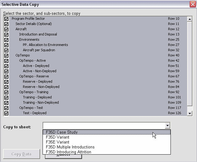 Import/Export Tool Copy Sector Dialog