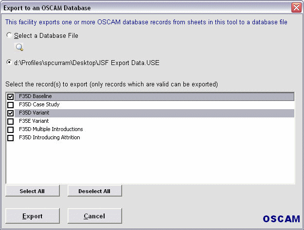 Import/Export Tool Export Dialog