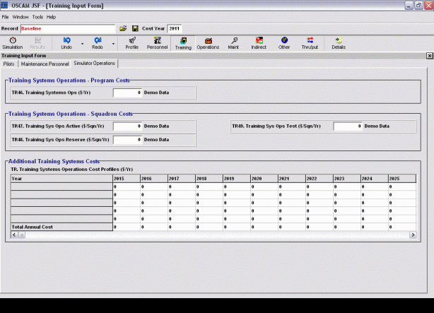 Simulator Operations Input Form